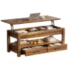 Lift Top Coffee Table with 2 drawers,Wooden Convertible Coffee Table with Storage for Living Room,center Table,Brown,42" 1