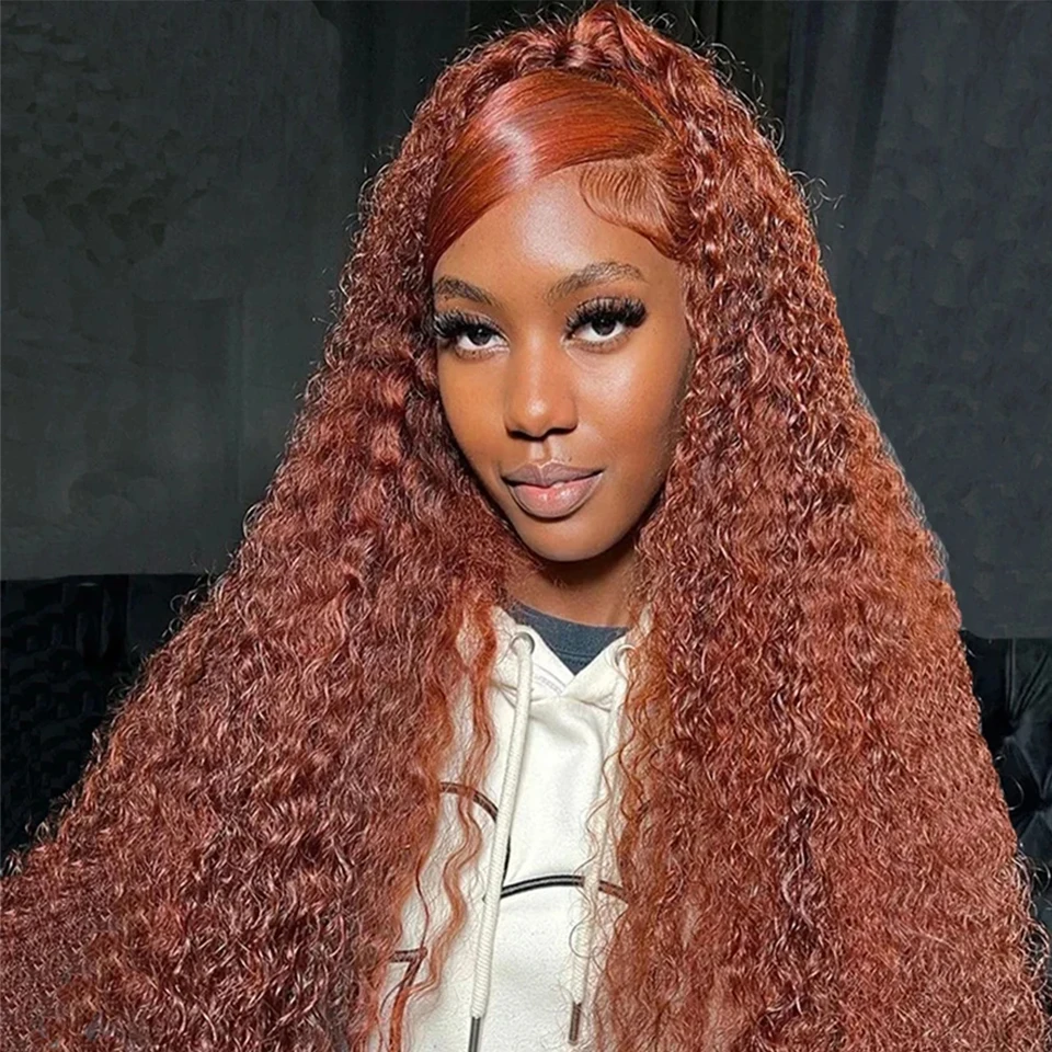 Reddish Brown Kinky Curly Wig 13x4 Lace Frontal Wig Human Hair Dark Brown Copper Red PrePlucked HD Frontal Wigs Glueless