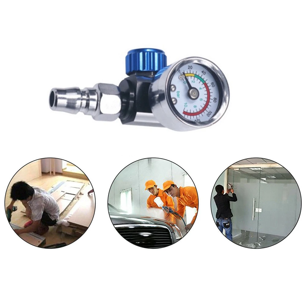 1/4 Inch Bsp Mini Air Regulator Valve Tool Durable Small Tail Pressure Gauge with Nozzle for Spray Tool