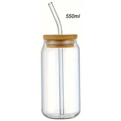 Stylish Glass Cups with Bamboo Lid and Straw - Mason Jar Inspired Design - 350-550ML (550ML)