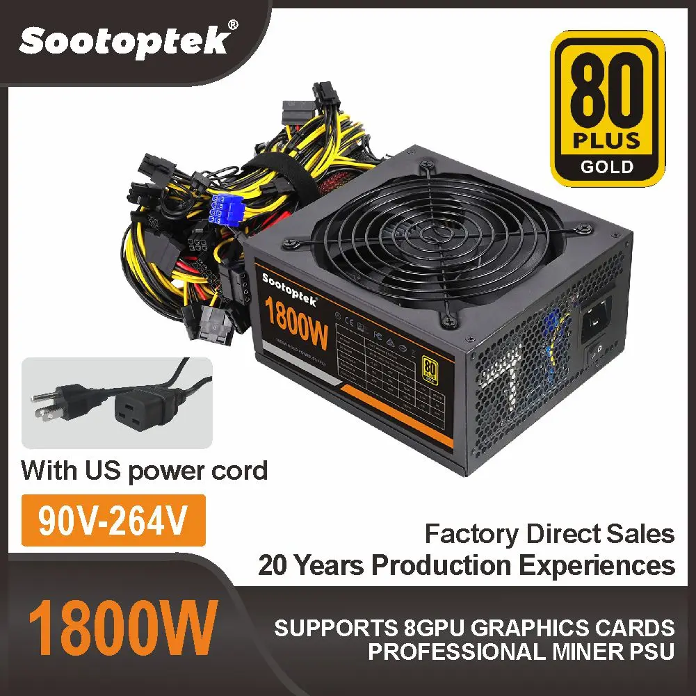 

1800W 90V-264V Double Pin8 ATX ETH Bitcoin Mining Power Supply 95% Efficiency Support 8 Display Cards GPU For BTC Bitcoin Miner