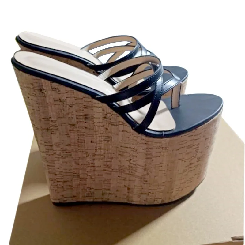 

DIZHUANG shoes Elegant women's high heeled slippers. About 15 cm heel height. Wedges heeled sandals. Mule women's shoes.34-45