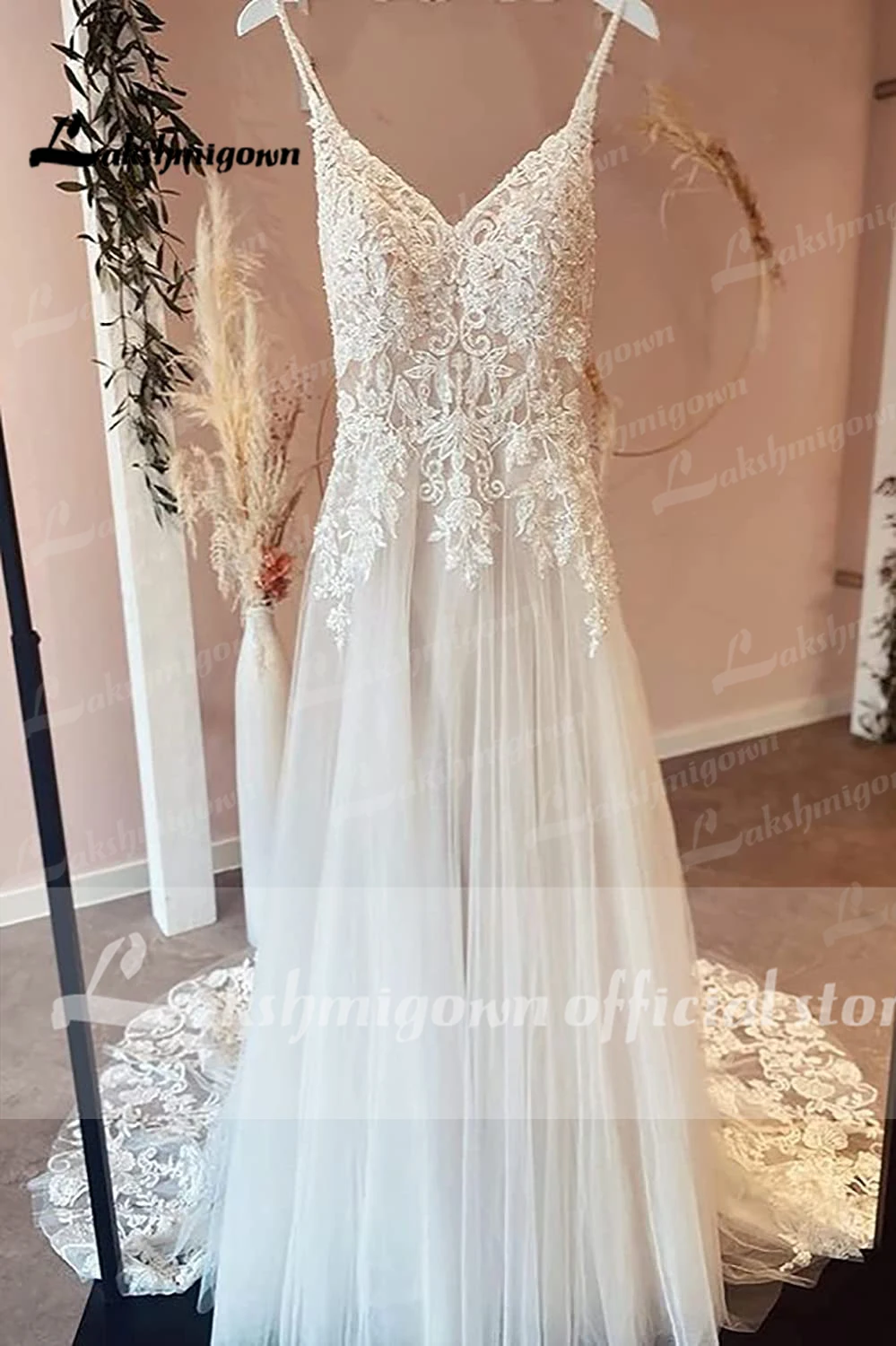 Lakshmigown Chic Lace A Line Wedding Dress 2022 Elegant Bridal Country Wedding Gowns Open Back Vestidos de Nova Brautkleid 3