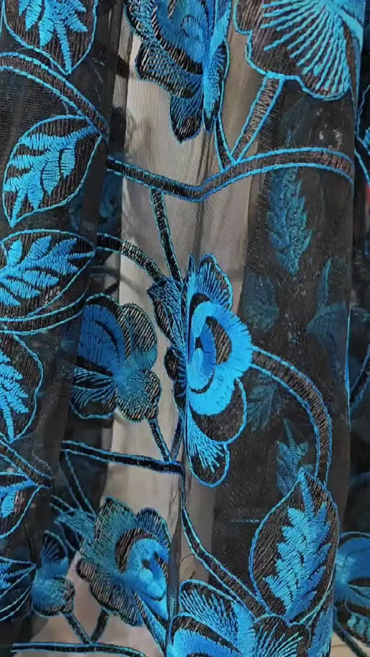 Синяя кружевная сетчатая ткань Kingtrend