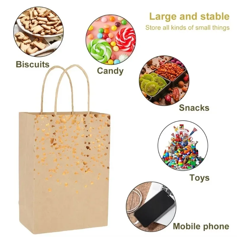 Recyclable Bronzing Love Kraft Paper Bags – Sturdy gift bags with handles, perfect for ... - SKU KPB23082 - UGI Packaging