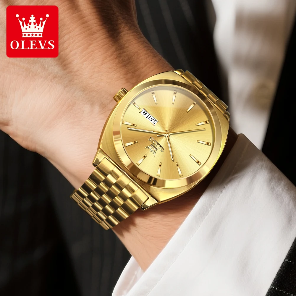 OLEVS 6730 Luxury Men's Watch Simple Dual Calendar Automatic Watch For Men Tonneau Mechanical Business Wristwatch 30M Waterproof