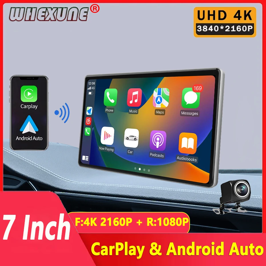 7 "4K Car Dvr Wireless Carplay E Android Auto Wifi Bluetooth Aux Dash Cam Camera Navigazione Gps Dual Recording Videoregistratore
