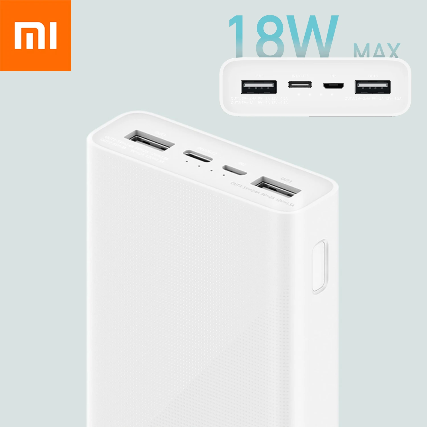 

New Xiaomi Power Bank 3 20000mAh USB Type C 18W Quick Charge PLM18ZM Fast Charging Portable External Battery for iPhone