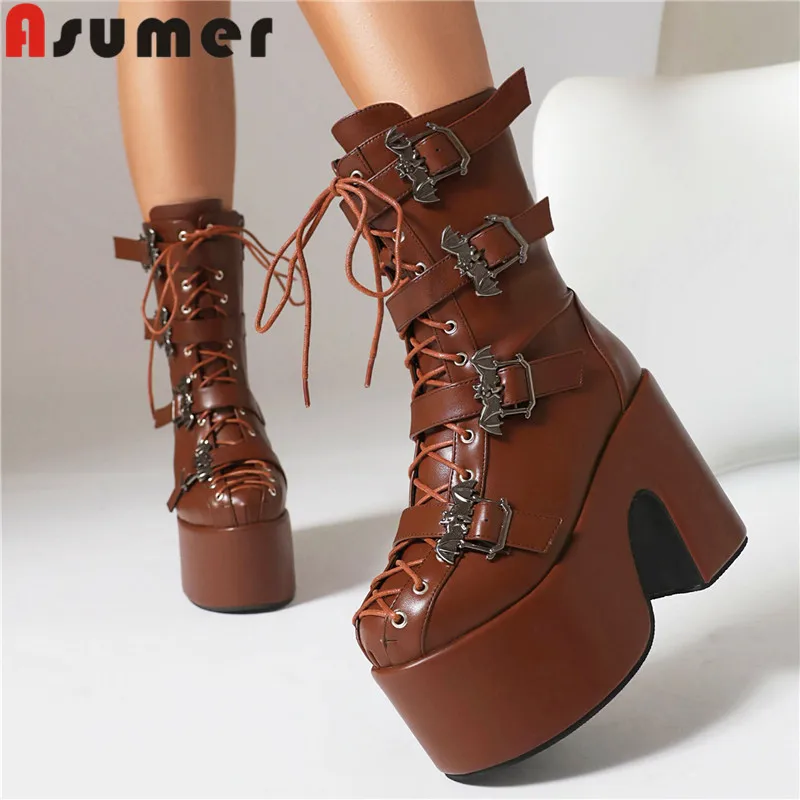 

ASUMER 2024 Size 33-46 New Pu Buckle Zipper Winter Boots Europe and America Cool and Handsome Women's Boots Increased Shoes