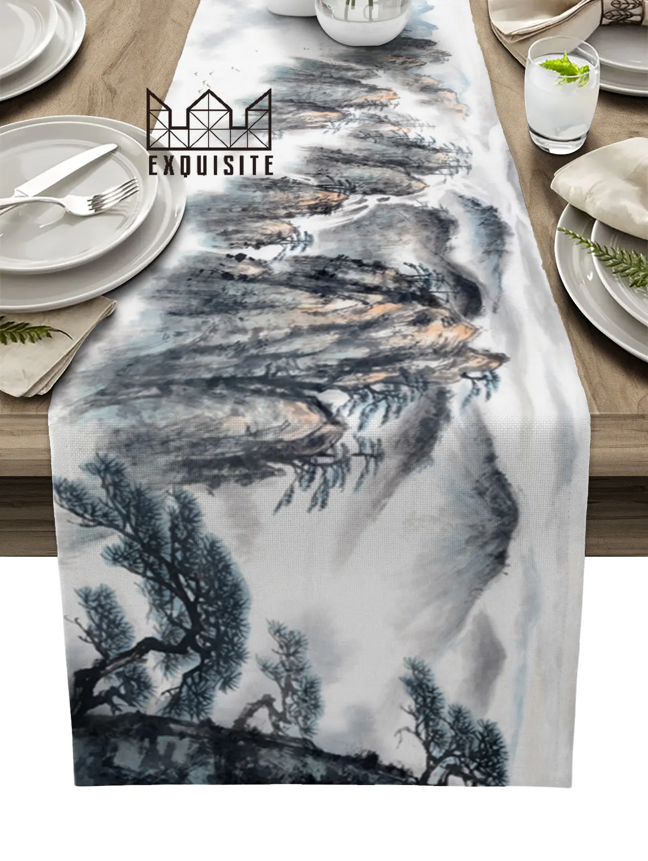 

Chinese Style Landscape Painting Ink Painting Table Runner Decoration Home Decor Dinner Table Decoration Table Decor