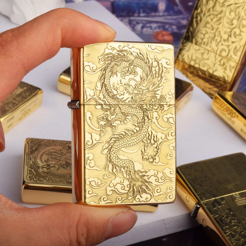 Butane Lighter ZORRO Kerosene Lighter Retro Creative Pure Copper Shell Windproof Brass Cigarette Gasoline Engine Smoking Gift Box