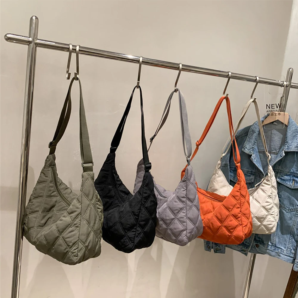 

Women's Canvas Shoulder Bags Eco Reusable Shopper Fashion Solid Color Large Capacity Handbags Casual Crossbody Puffy Tote Bag
