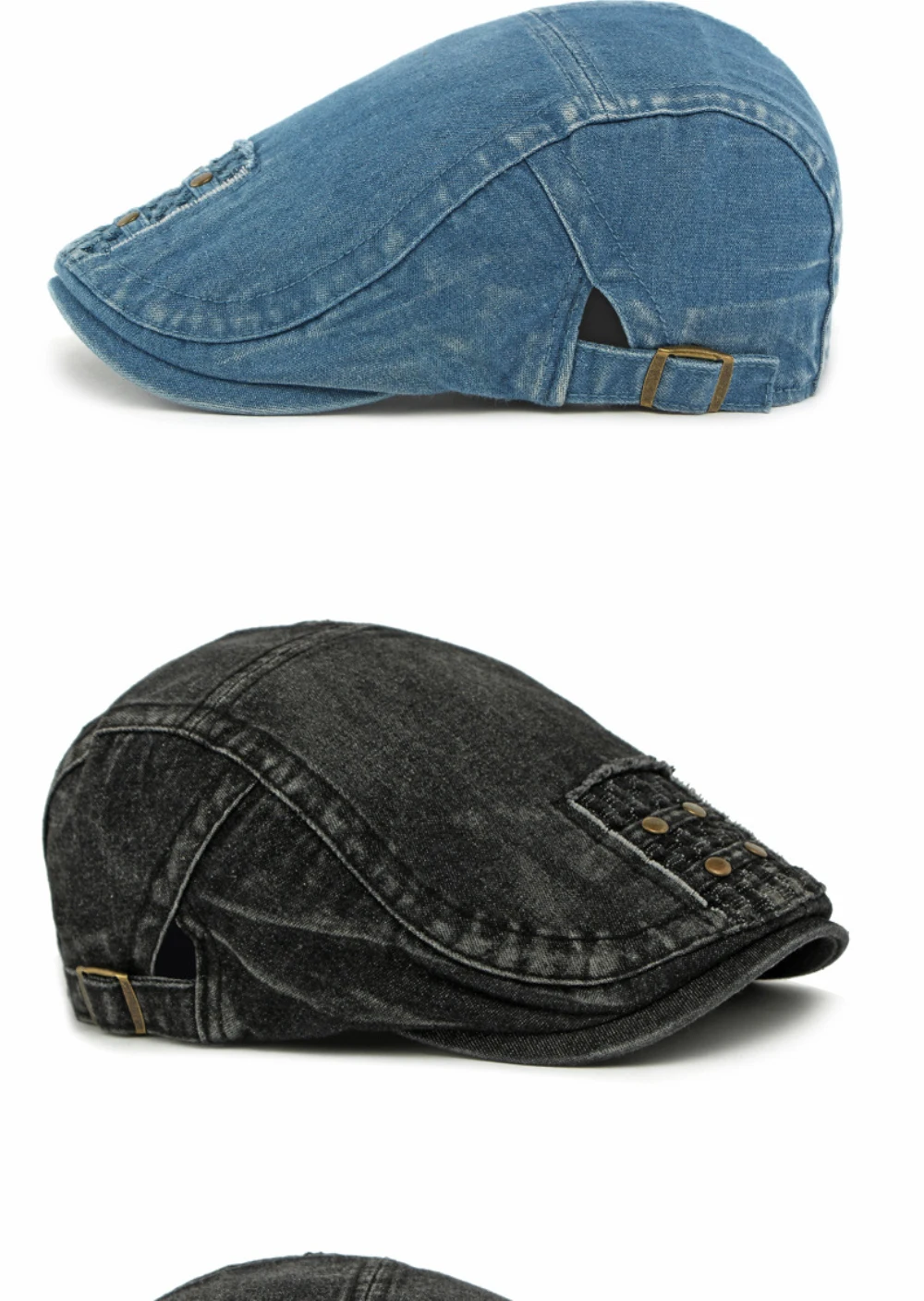 HT4862 Berets für Männer Frauen Neue Alle Jahreszeiten Denim Baskenmütze Mütze Männlich Weiblich Baumwolle Ivy Flache Kappe Einstellbar Künstler Maler Baskenmütze Hut – Detail 9