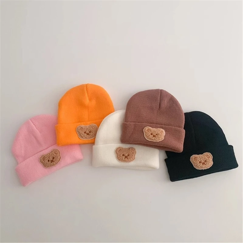 Lovely Bear Designing Toddler Bonnet Soft Knitted Hat Windproof Warm Headwear