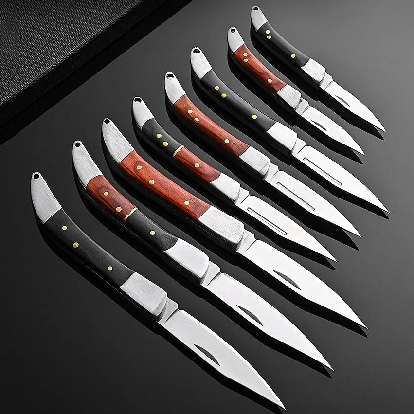 Folding knife Stainless steel Mini kitchen keychain Sharp blade Wood handle Pocket paring peeling knife Edc camping survival