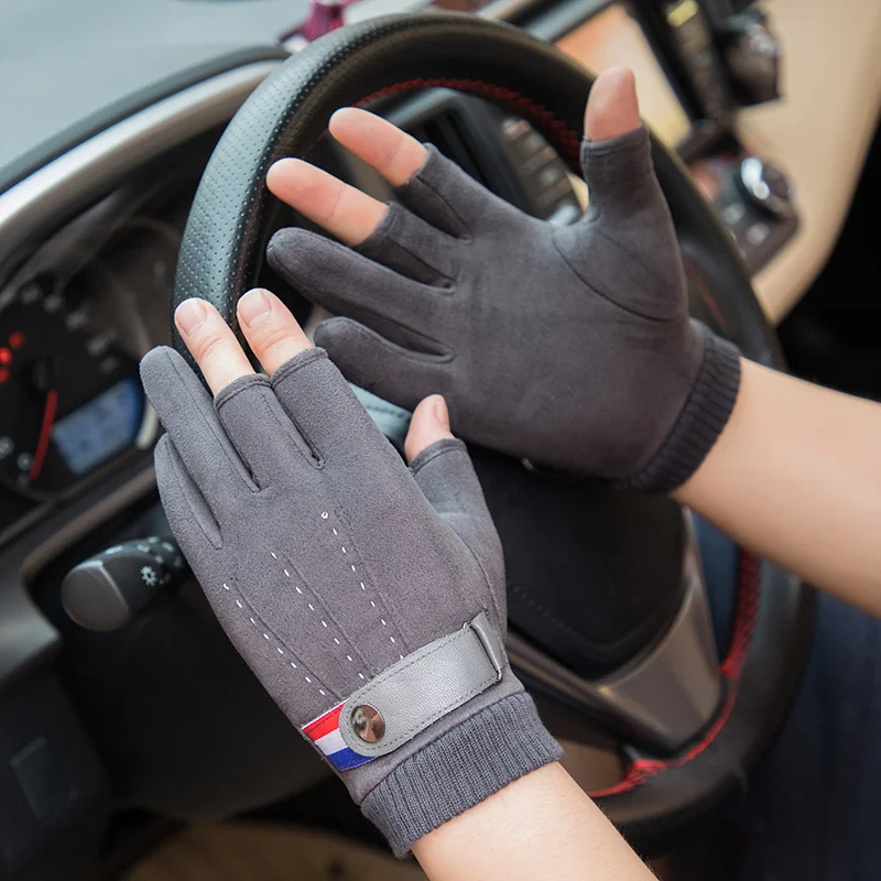 3-Fingerless Winter Men's Fishing Gloves Suede Warm Non-slip Outdoor Sports Cycling Half Finger Hand Protection