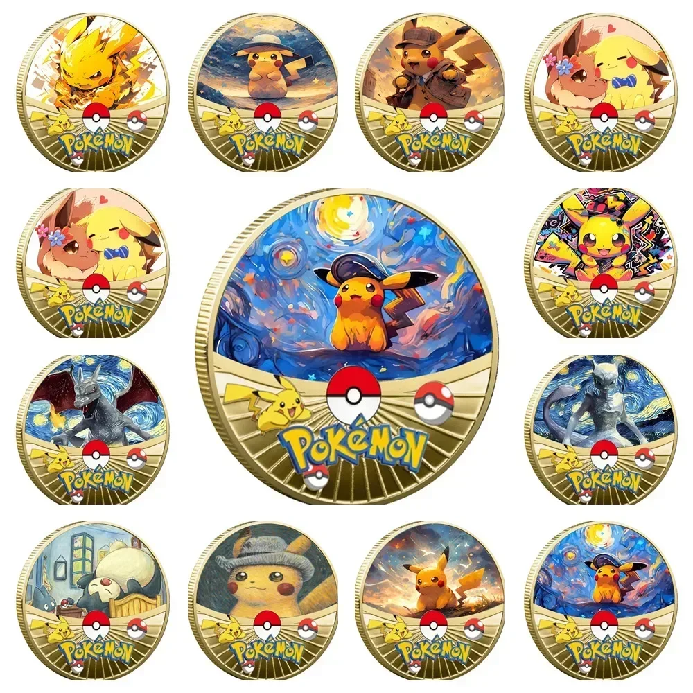 

Pokemon Gold Coin Metal Set Pikachu Charizard Commemorative Anime Baby Pokemon Starry Sky Oil Painting Coin Commemorative Medal