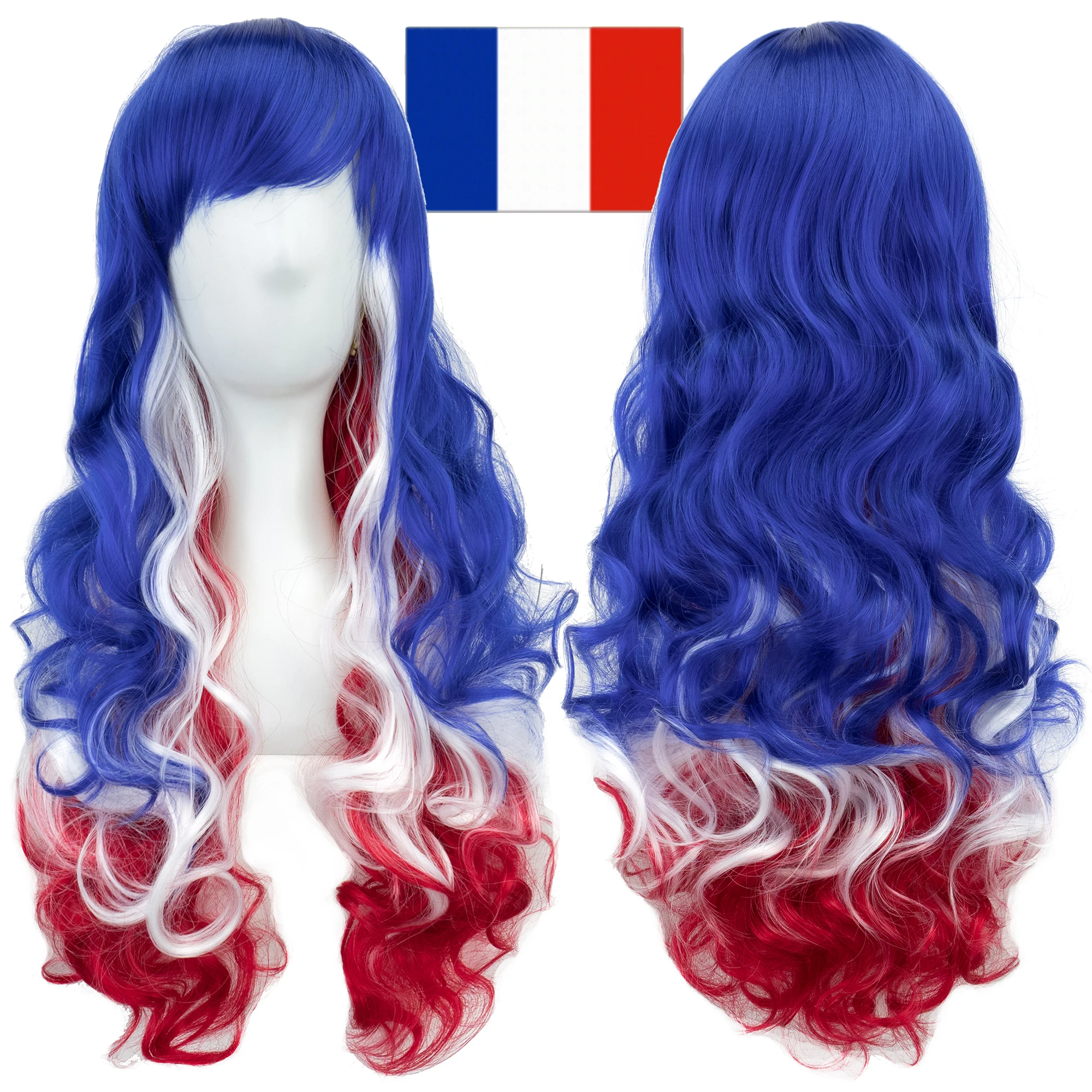 

Soowee FR Flag Blue White Red Design Hair Cosplay Wigs with Bangs Halloween Costume Wig