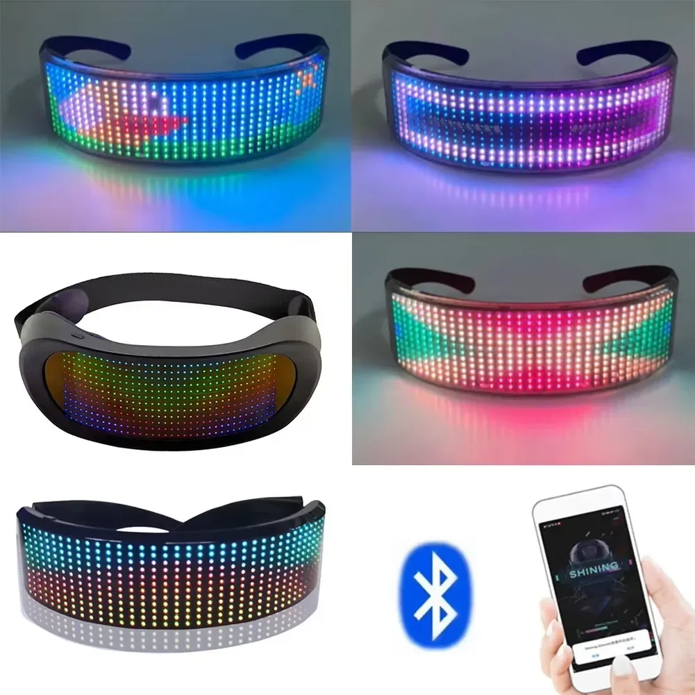 새로운 미래 지향적 인 V1 V2 블루투스 DIY Led 안경 할로윈 바 다이나믹 풀 컬러를위한 프로그래밍 가능한 빛나는 빛나는 전자 소품