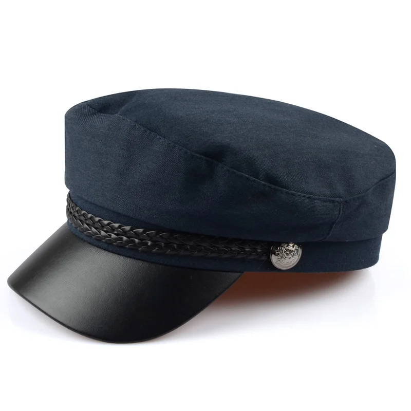 Casual Military Caps Woman Cotton Beret Flat Hats Captain Cap Trucker Vintage Sport Dad Male Leather Hat sailor hat,yacht captain hat,mens hat