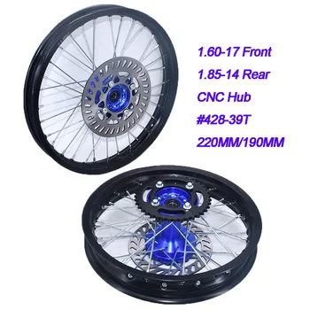 1.60-17 inch Front 1.85-14" Rear Aluminum Rims warehouseC Hub 15MM #428 Sprocket 220MM/190MM Disc Brake For Dirt Pit Bike Motorcycle