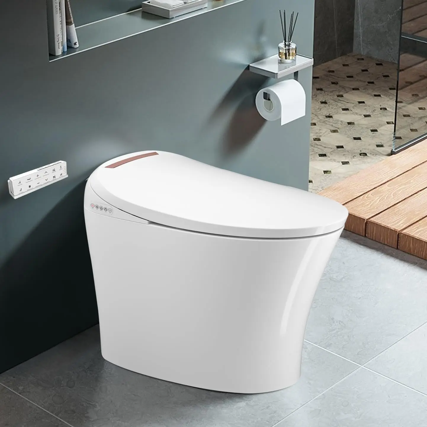 Smart Toilet Bidet Heated Seat Integrated Multi Function Tankless Toilet Smart Bidet Automatic Flushing Remote Control Toilet Flusher