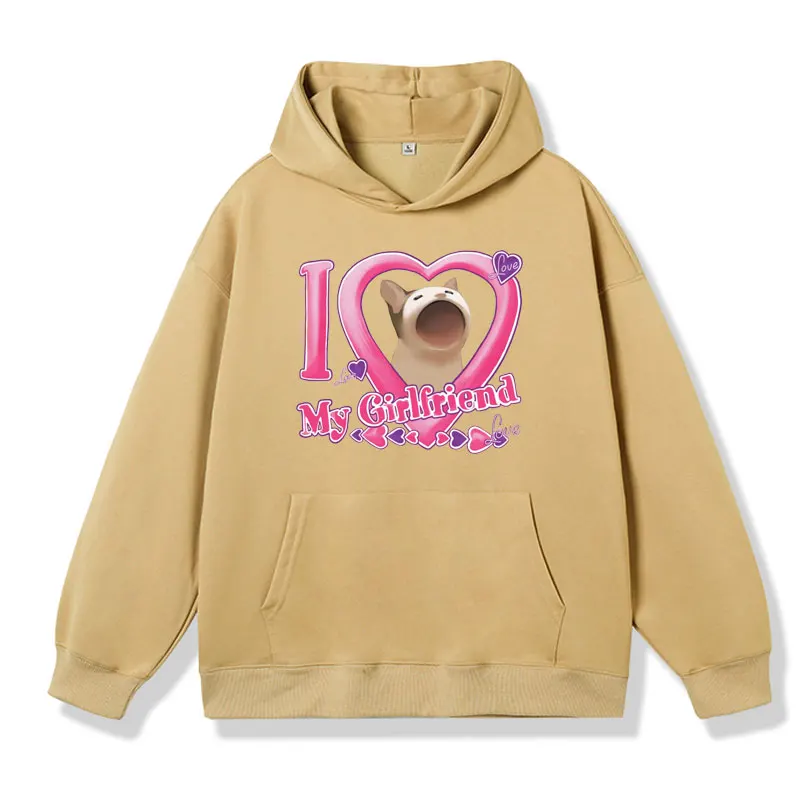 Valentines Pop Cat Meme Graphic Printing Hoodies Male Gift for Your Love Funny Viral Cat Sweatshirts  Fashion Oversized Pullover