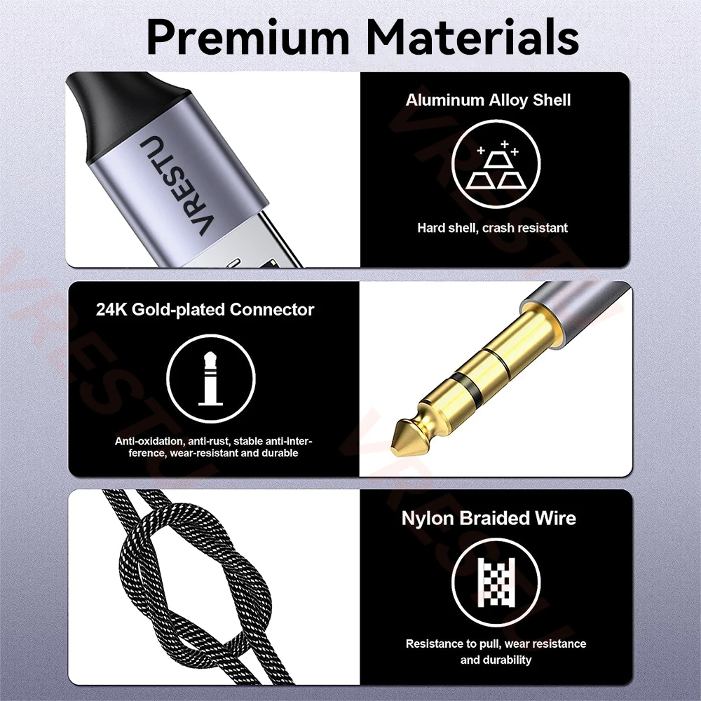 Audio adapter USB to 6.35mm Jack Guitar Cable 6.5 1/4" TRS Male to Computer USB Interface Audio Adapter for Instruments Guitar Speakers Mixer