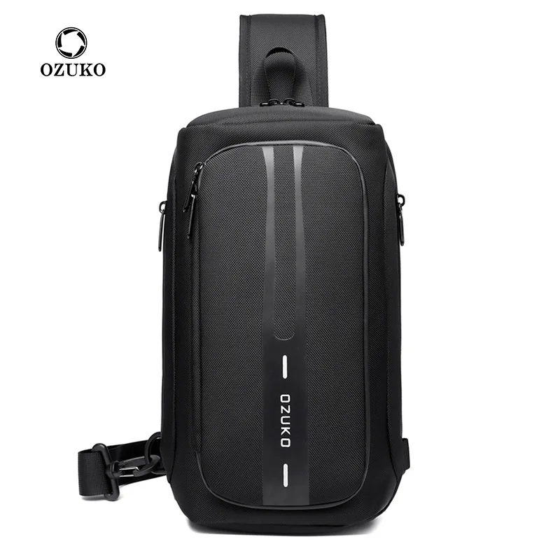 OZUKO-Sac à bandoulière multifonction pour hommes, sacoche étanche décontractée avec chargeur usb, anti-vol