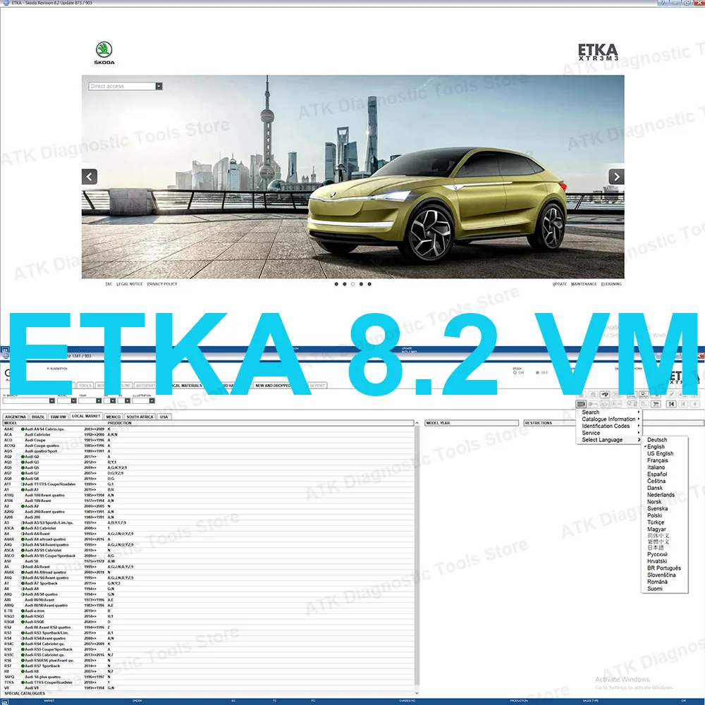 

Newest ETK A 8.2 Group Vehicles Electronic Parts Catalogue until 2020 years For V/W+AU/DI+SE/AT+SKO/DA etka 8.2 Multi-Languages