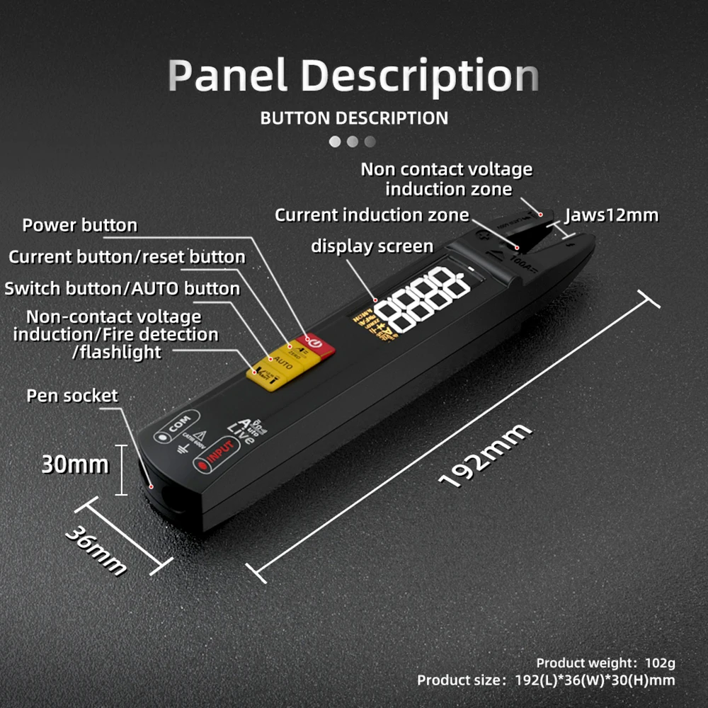 NEW Digital Clamp Meter Fork DC AC 100A Smart Ammeter 3-in-1 Function: Current Clamp Meter+Multimeter+Measuring Pen 5