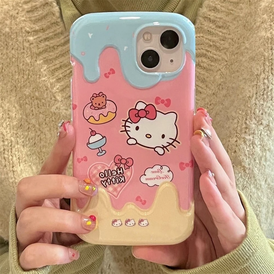 thumbnail image 1 of Sanrio-funda de Hello Kitty con lazo 3D para iPhone, 15, 14, 13, 11, 12 Pro Max, Mini, XS, XR, 7, 8 Plus, SE2, cubierta de helado a prueba de golpes, Y2K, 1 of 5