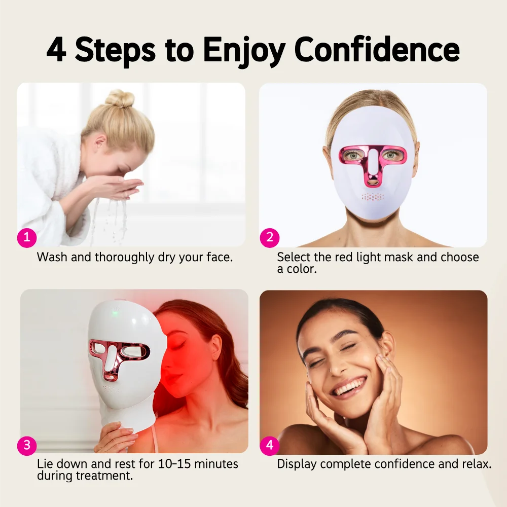7 Colors LED Face Mask Red Light Therapy Mask Wireless with USB Rechargeable for Skin Tightening Wrinkle Reduction Beauty Device