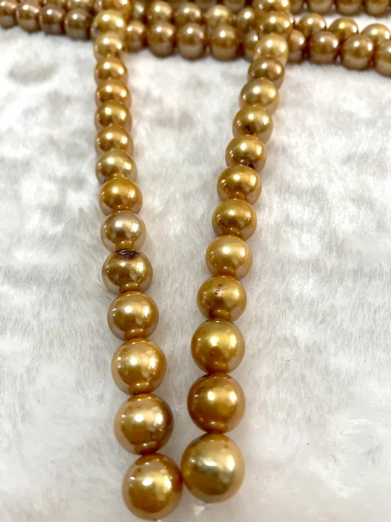 

Special Price Natural 11-12mm Sea Pearls Necklace for Women Fine Deep Golden Round Pearls Fashion Less Flaw Jewelry Party Gift