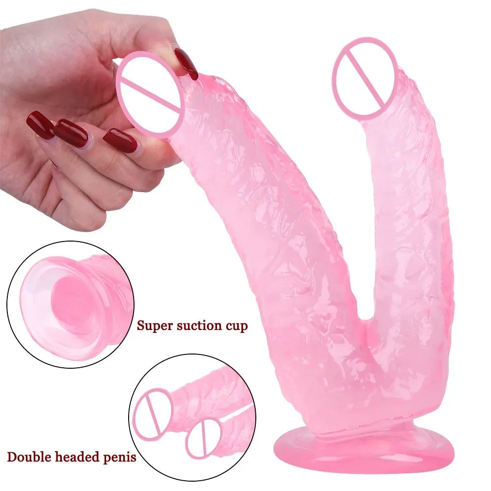 Double Dildos Female Masturbation Double Penetration Vagina Anus Big Penis Suction Cup Sex Toy Strap on Two Dildo sex toys