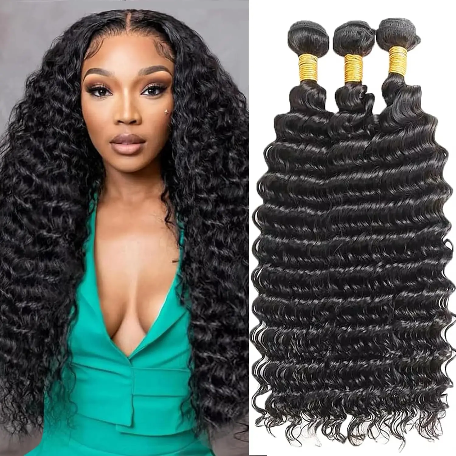 Brazilian Virgin Deep Wave Human Hair 1 3 4Bundle Unprocessed Human Hair Bundle Wet And Wavy Bundles Double Weft Deep Curly Wave