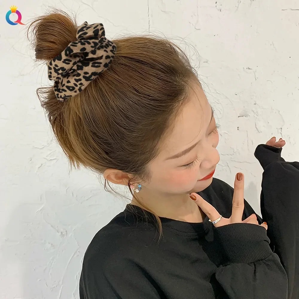 Vintage Leopard Hair Scrunchies Simple Elegant Hair Rope Black White Dots Ties Sweet Women Ponytail Accessories