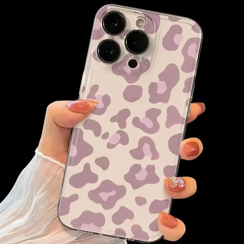 Light Pink Leopard Print Transparent Phone Case Cover