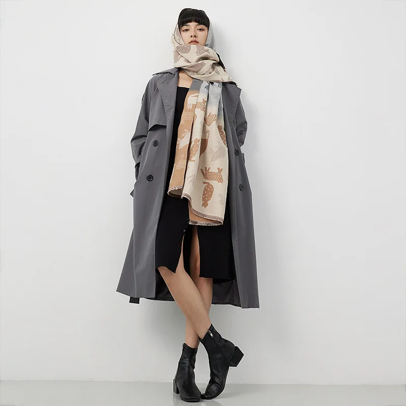 

2023 Fashion Double Face Cashmere Scarf For Women Thick Winter Warm Cartoon Cat Cape Big Shawl Lady Pashmina Blanket Bandana