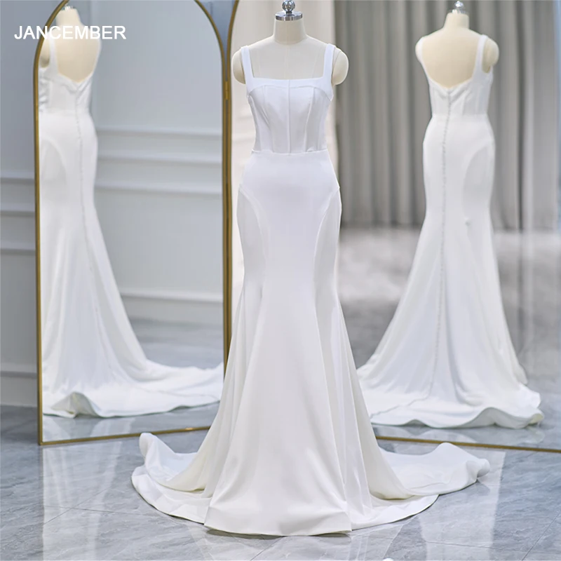 Elegant Wedding Dresses For Women Satin Mermaid Square Collar QD06179 Wedding Dress Minimalist Zipper Vestido De Novia 1