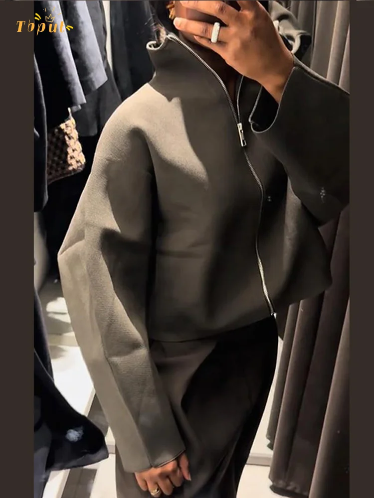 Cardigan court tricoté solide pour femmes, décontracté, manches longues, fermeture éclair, manteaux courts amples, vêtements d'extérieur à la mode pour les déplacements quotidiens, 2025 1 Cardigan court tricoté solide pour femmes, décontracté, manches longues, fermeture éclair, manteaux courts amples, vêtements d'extérieur à la mode pour les déplacements quotidiens, 2025 1