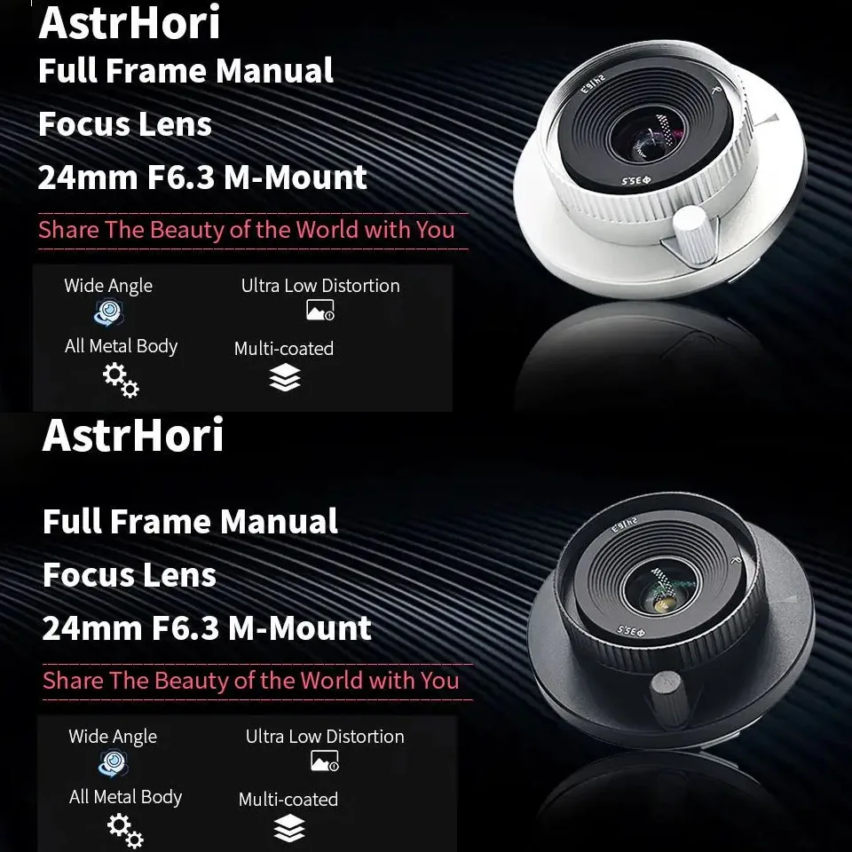 AstrHori 24mm F6.3 풀 프레임 광각 수동 초점 렌즈 레카 M과 호환되는 고정 초점 카메라 렌즈