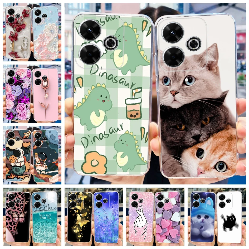 Cute Cartoon Transparent Silicone Soft TPU Phone Cover - For Coque Xiaomi Redmi 13 Case 2024