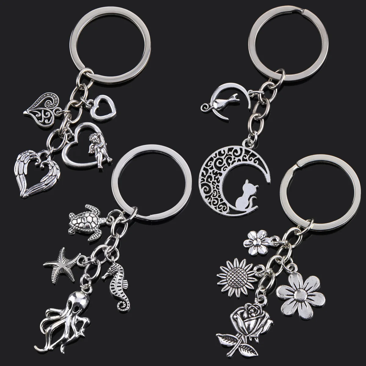 Charming Women's Keychain with Moon, Heart, and Animal Accents