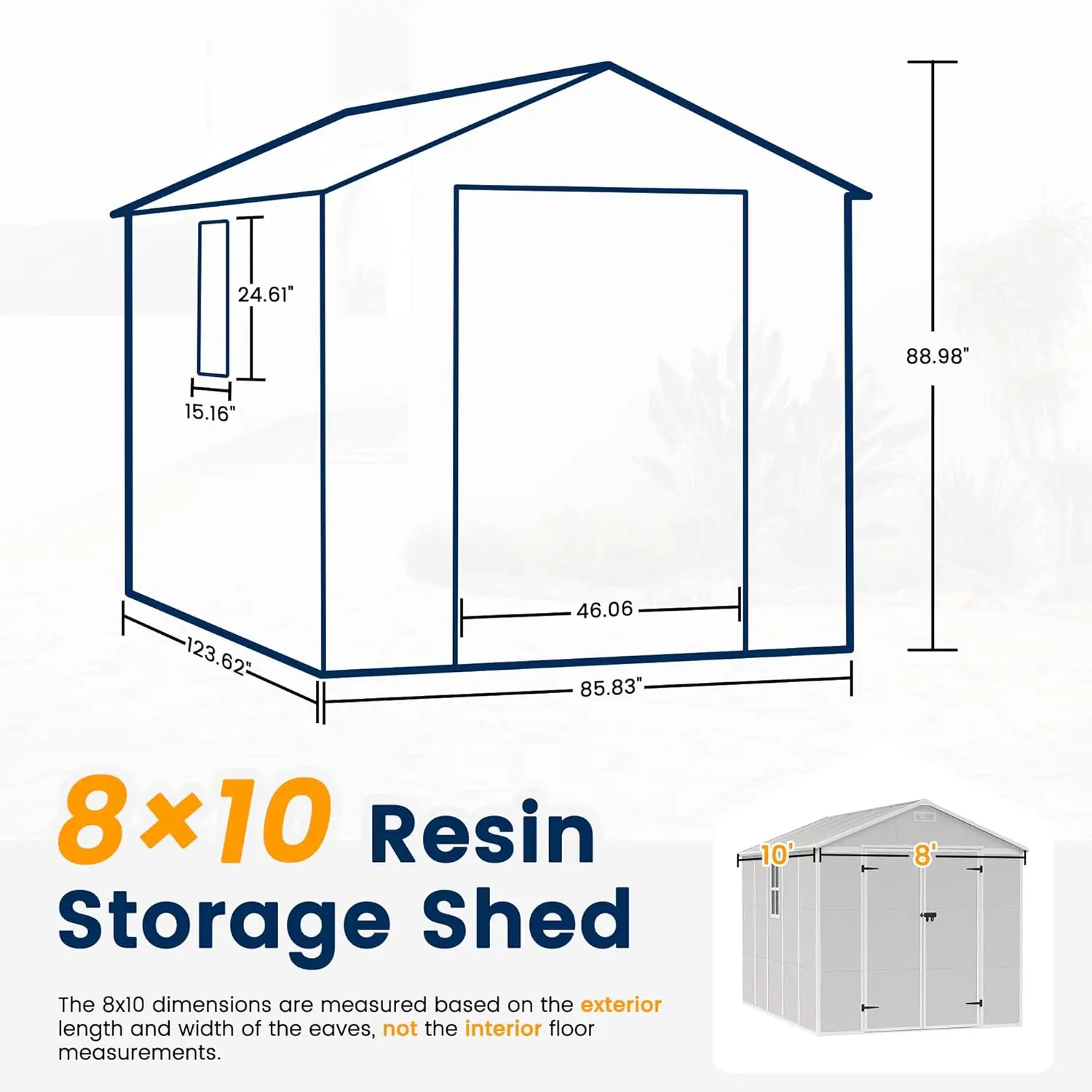 Resin Storage Shed 8 x 10 FT, Outdoor Garden Sheds with Floor Plastic Patio Outdoor Storage with Lockable Door for Bike
