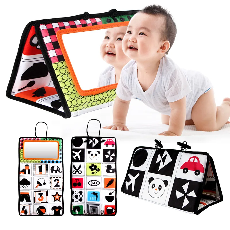 Tummy Time Mirror & Play Mat & Pillow 3-in-1, High Contrast Black and White  Baby Toys, Activity Mat for Early Education, Newborn Infant Tummy Time Toy