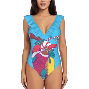 크리스마스 하트 원피스 수영복, 여성 프릴 수영복, 새로운 여자 비치 수영복, 크리스마스 크리스마스 예수 그리스도 노엘