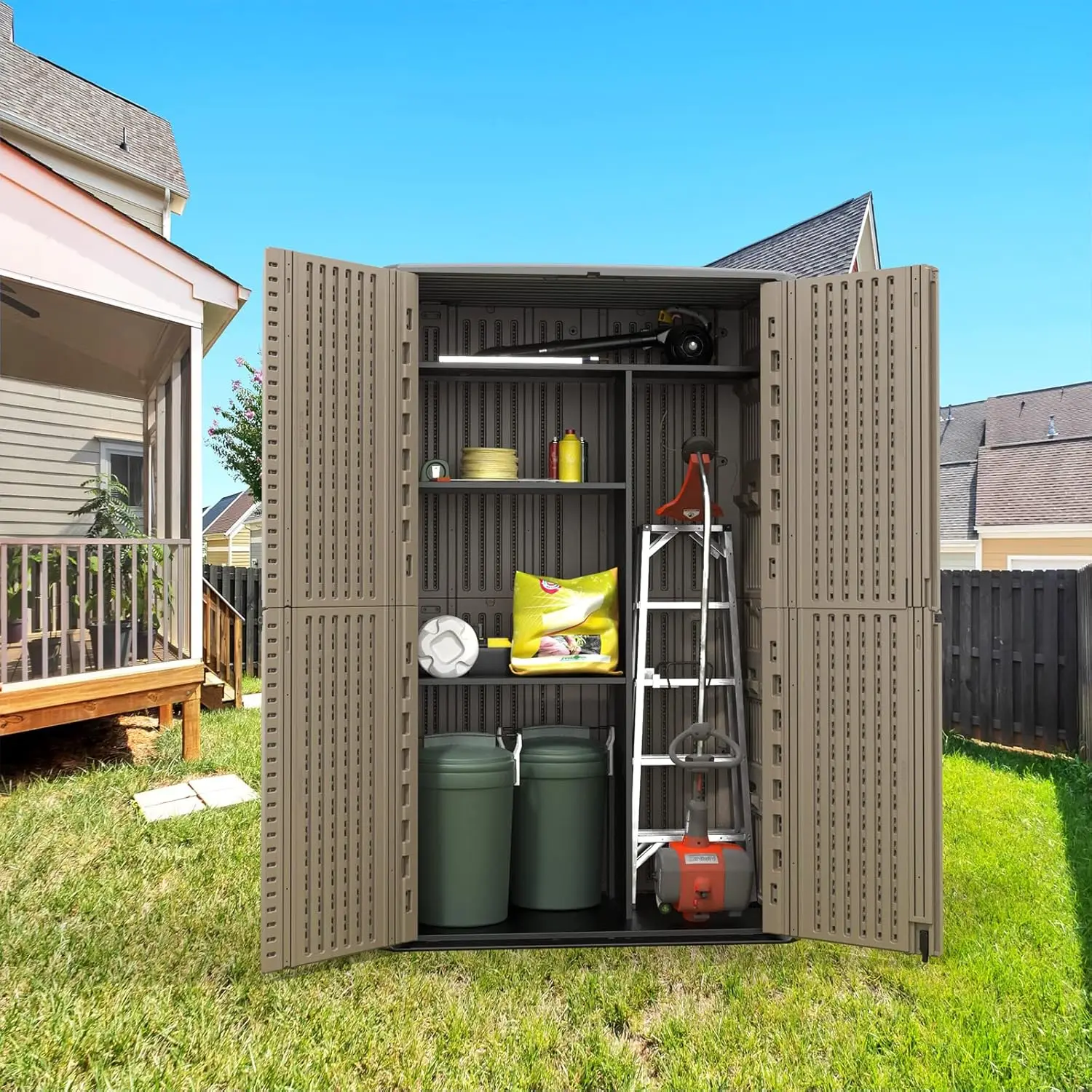 2025-hottorage Shed Weather Resistance, Multi-Purpose Outdoor Storage Cabinet for Backyards and Patios, Horizontal Storage Shed