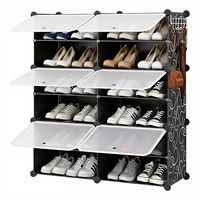 JHK 6-Tier Plastic Stackable Shoe Storage Cabinet with Door Multilayer Shoe Shelves Organize for Space Saving Cabinet Home 6