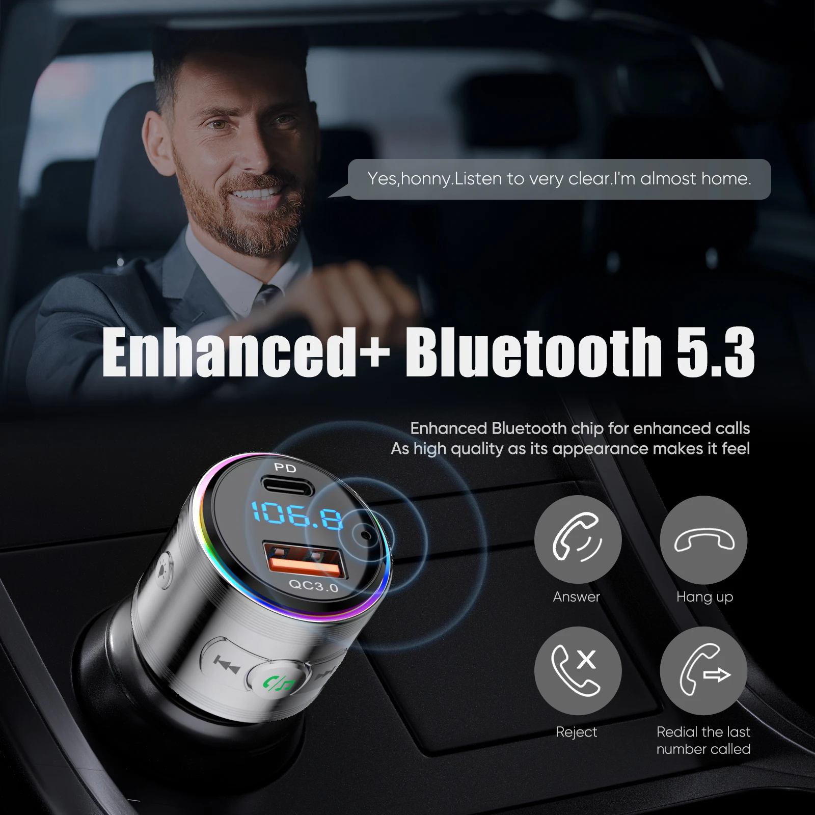MMOBIEL Bluetooth FM Transmitter Auto - Musik & Freisprechen Per Funk | Mit QC 3.0 Schnellladung